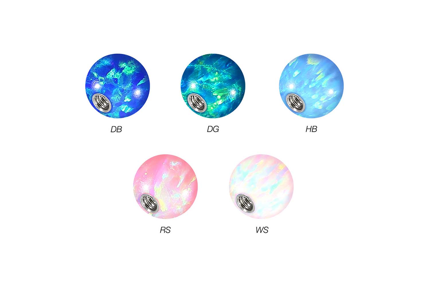 SET Synthetischer Opal Schraubkugel mit Chirurgenstahl-Gewinde von Piercingline